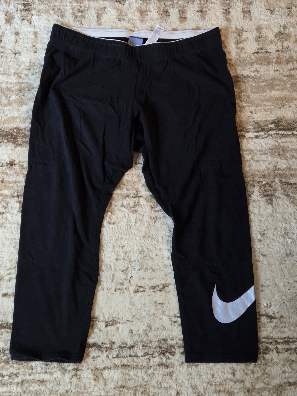 Nike Women's Club Logo Capri Leggings Black XL Big Swoosh Cotton Stretch